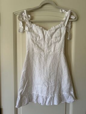 Reformation White Tie-Shoulder Ruffle Sundress